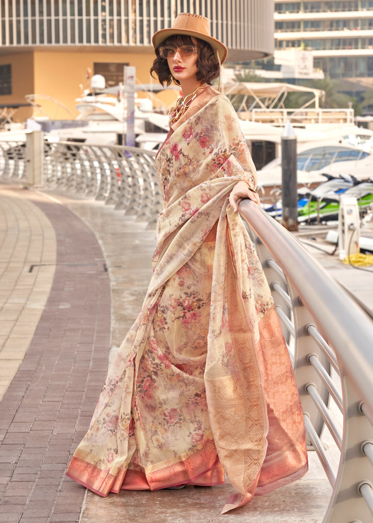 Ivory Woven Banarasi Tissue Silk Saree