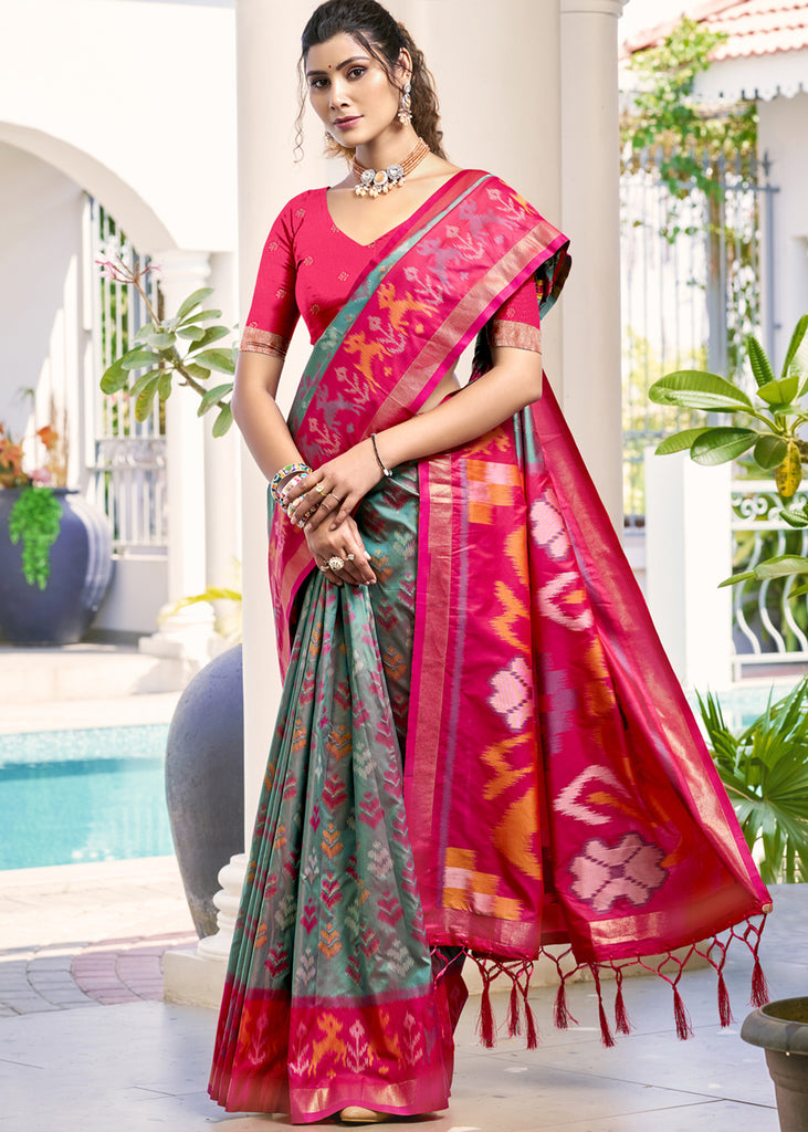 Neutral Grey Woven Patola Silk Saree