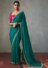 Teal Green Embroidered Silk Saree With Heavy Blouse