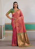 Rust Orange Woven Silk Saree With Contrast Blouse