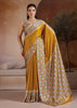 Mustard Yellow Printed Satin Silk Saree