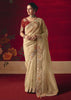 Cream Beige Designer Embroidered Saree