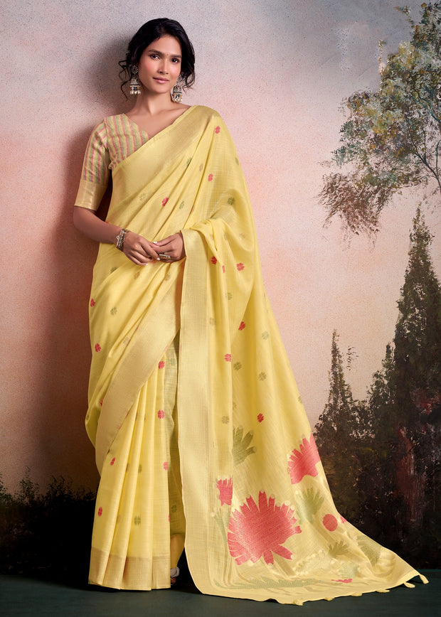 Delight Yellow Woven Linen Cotton Silk Saree