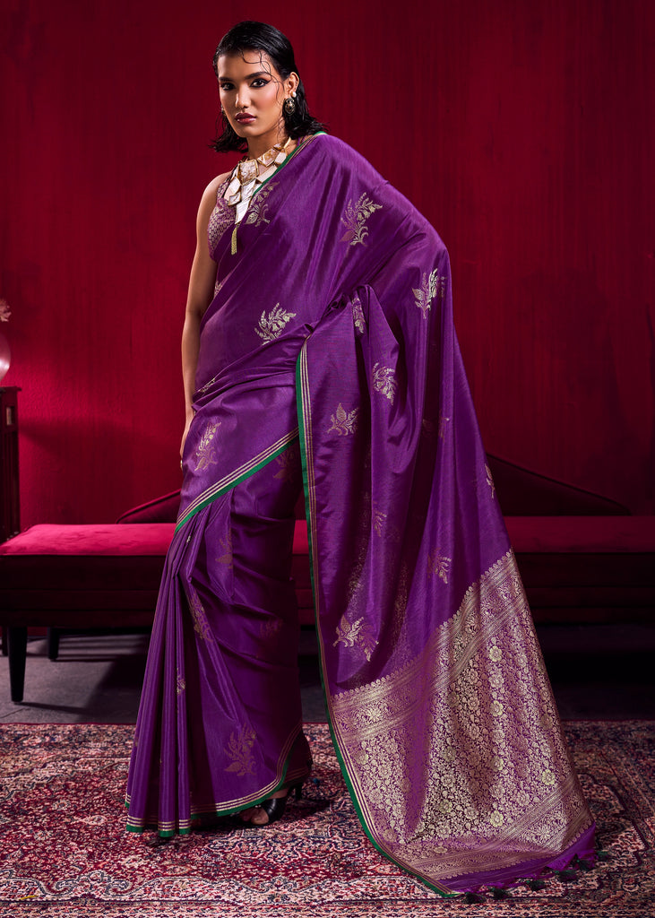 Prism Purple Woven Banarasi Satin Linen Silk Saree