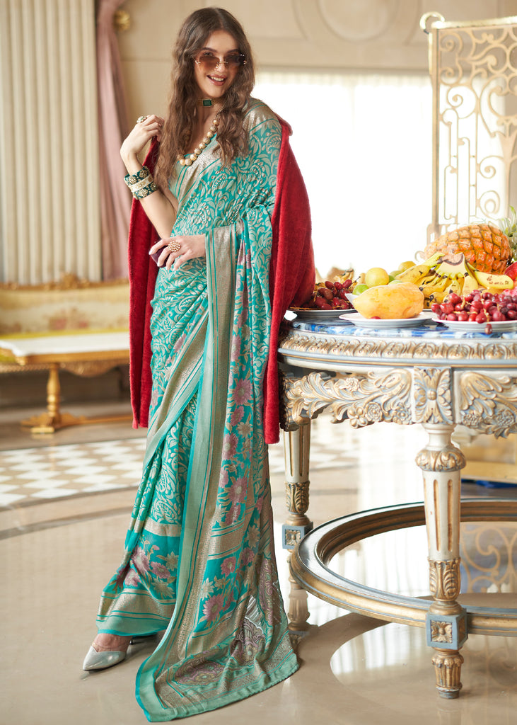 Ceramic Blue Printed Georgette Silk Saree