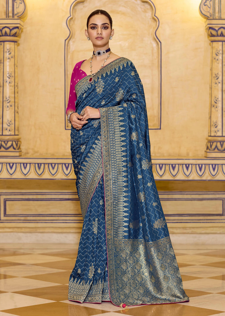 Princess Blue Woven Banarasi Silk Saree