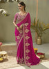 “Exclusive Offer” : Fuchsia Pink Woven Embroidered Silk Saree