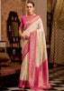 White And Pink Woven Banarasi Silk Saree