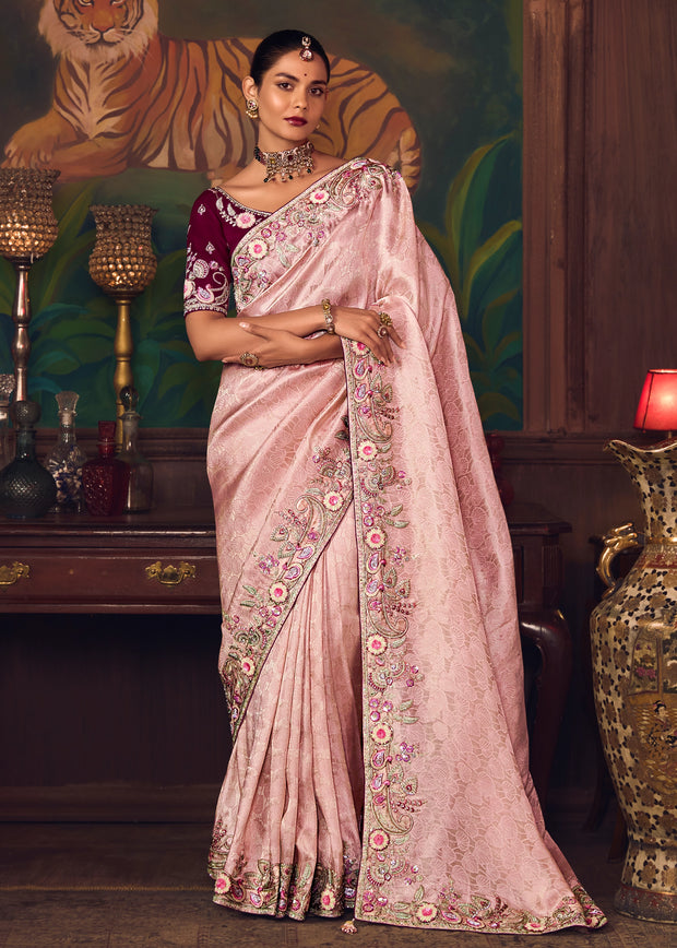 Blush Pink Designer Embroidered Saree