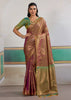 Almond Brown Woven Silk Saree With Contrast Blouse