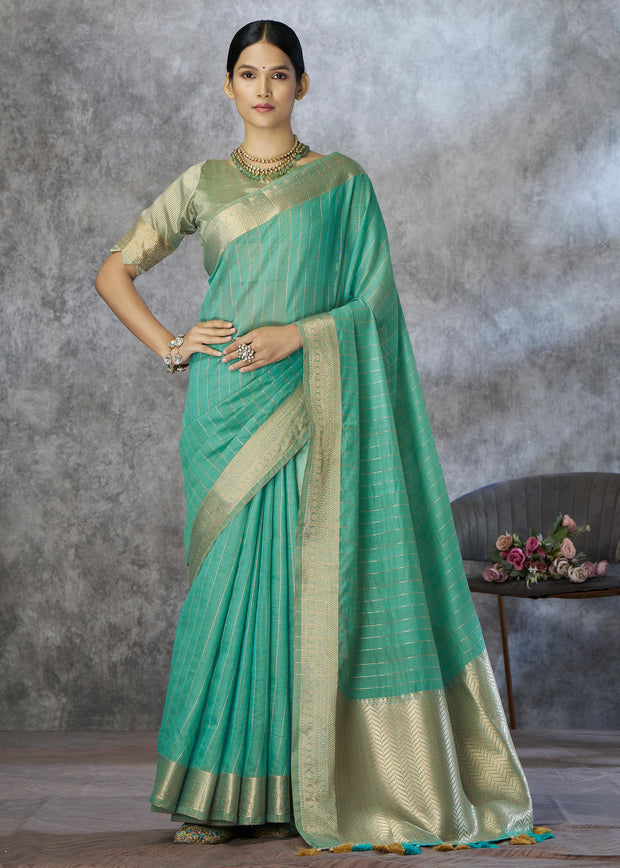 Meadow Green Woven Cotton Saree