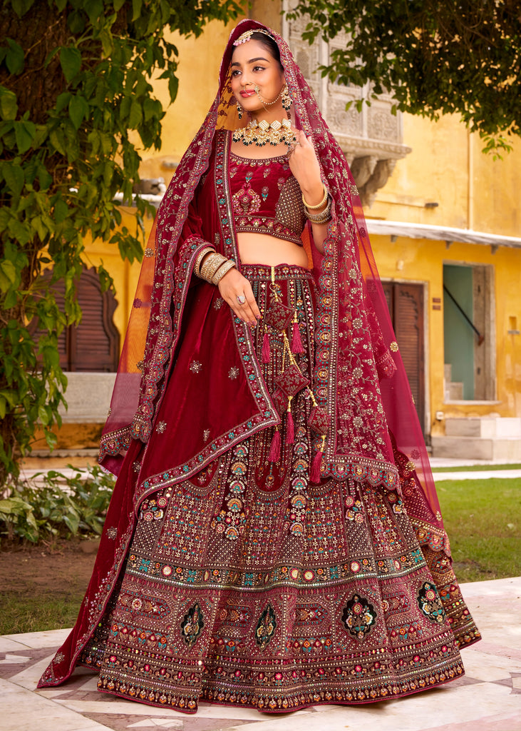 Maroon Heavy Embroidered Designer Lehenga