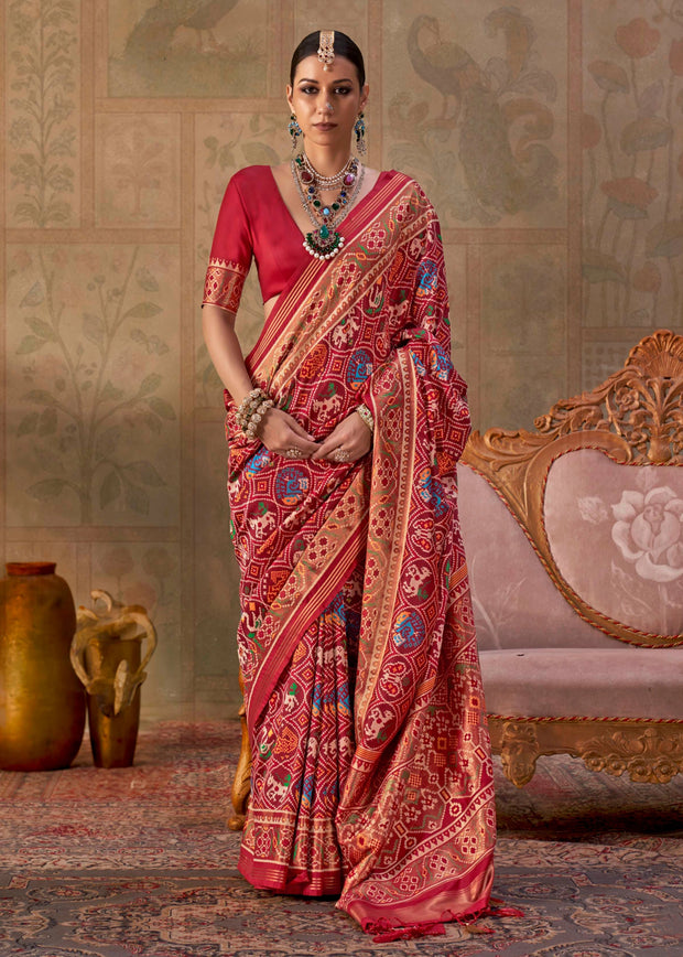 Scarlet Red Printed Patola Silk Saree