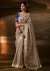 Metallic Beige Embroidered Designer Organza Saree