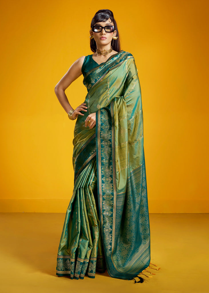 Lime Green Woven Banarasi Silk Saree
