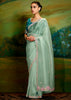 Fair Green Heavy Embroidered Designer Silk Saree With contrast Blouse