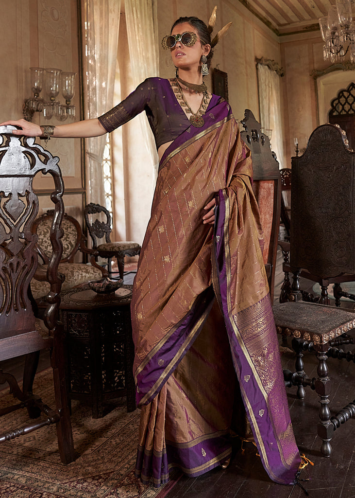 Caramel Brown Banarasi Tussar Silk Saree