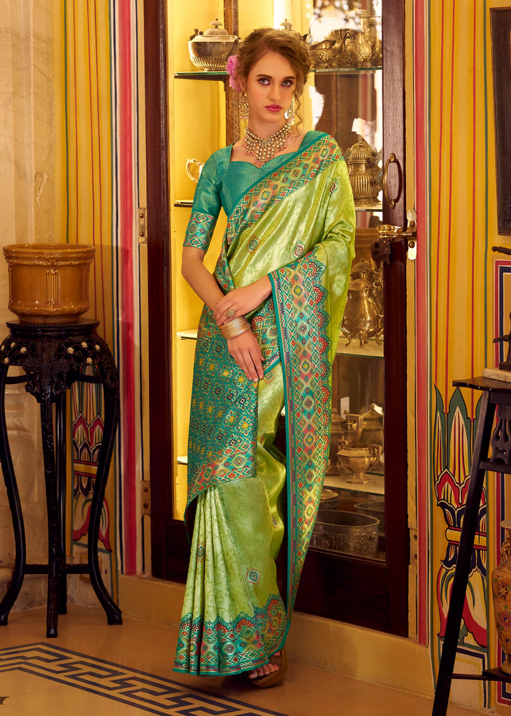 Lime Green Woven Patola Tissue Silk Saree
