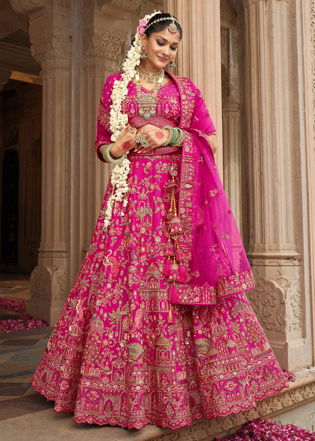 Rani Pink Heavy Embroidered Designer Lehenga