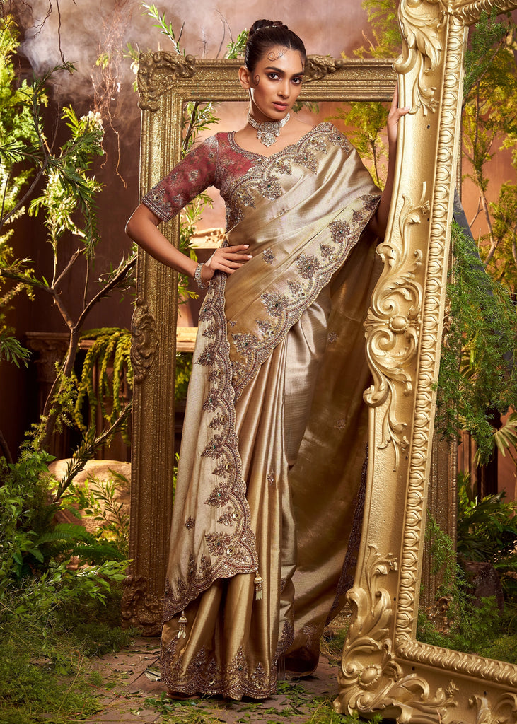 Rich Golden Embroidered Designer Saree