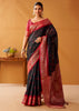 Black and Red Woven Banarasi Cotton Silk Saree
