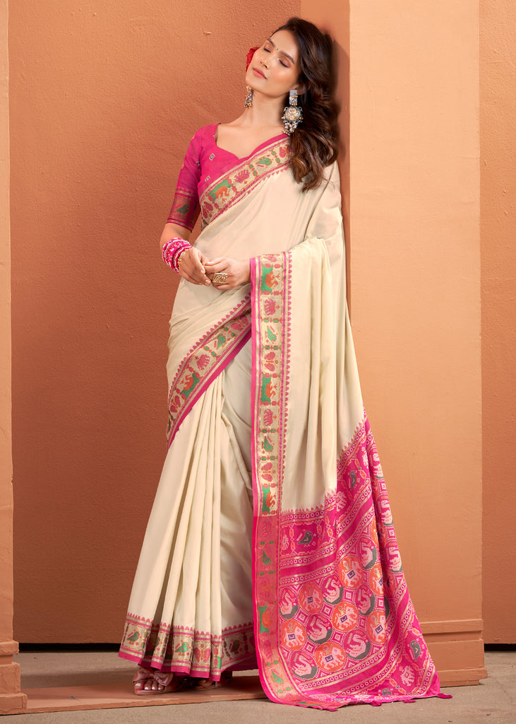 Off White Woven Banarasi Patola Silk Saree