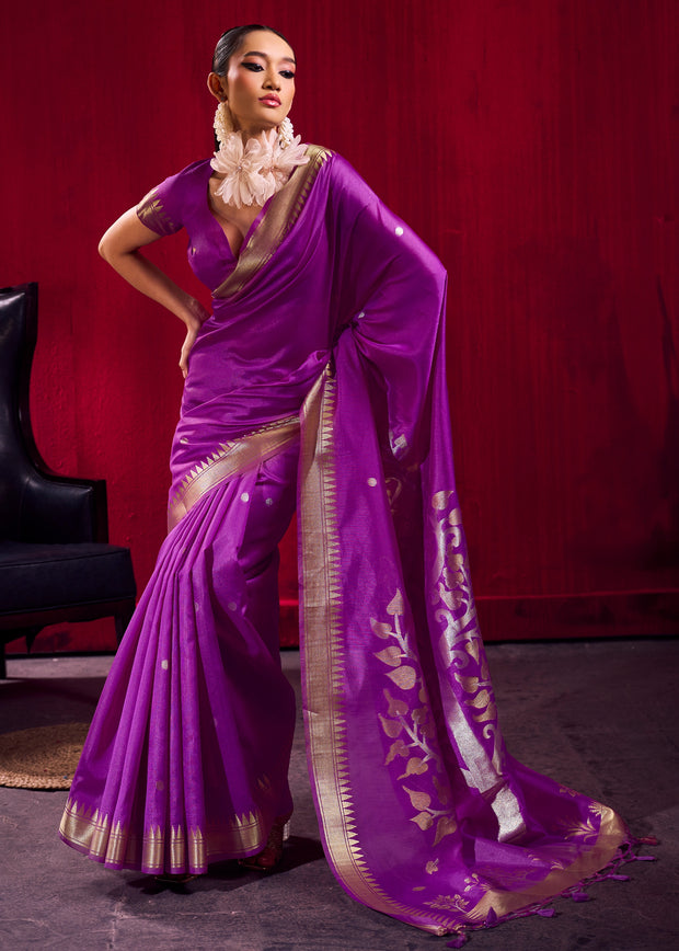 Magic Purple Banarasi Satin Linen Silk Saree