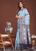 Sky Blue Woven Cotton Linen Silk Saree