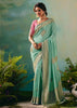 Sea Green Woven Embroidered Banarasi Silk Saree