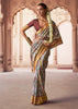 White And Brown Banarasi Digital Printed Silk Saree