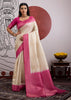 Pink Border Ivory Woven Banarasi Silk Saree
