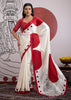Red And White Printed Satin Silk Saree