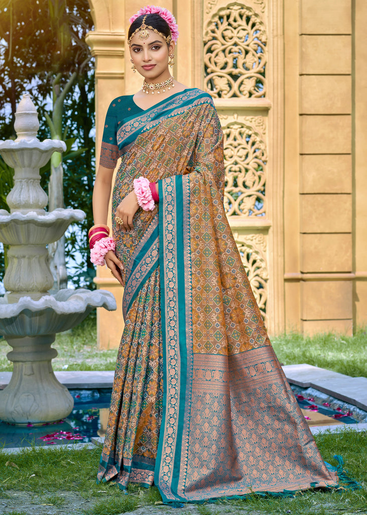 Teal Blue Woven Banarasi Silk Saree