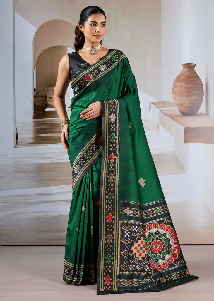 Hunter Green Patola Silk Saree