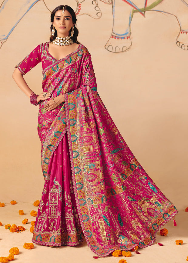 Princess Pink Designer Embroidered Saree