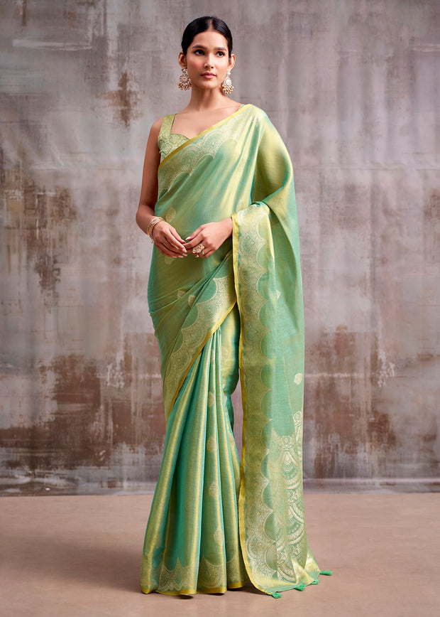 Sea Green Woven Tissue Silk Saree