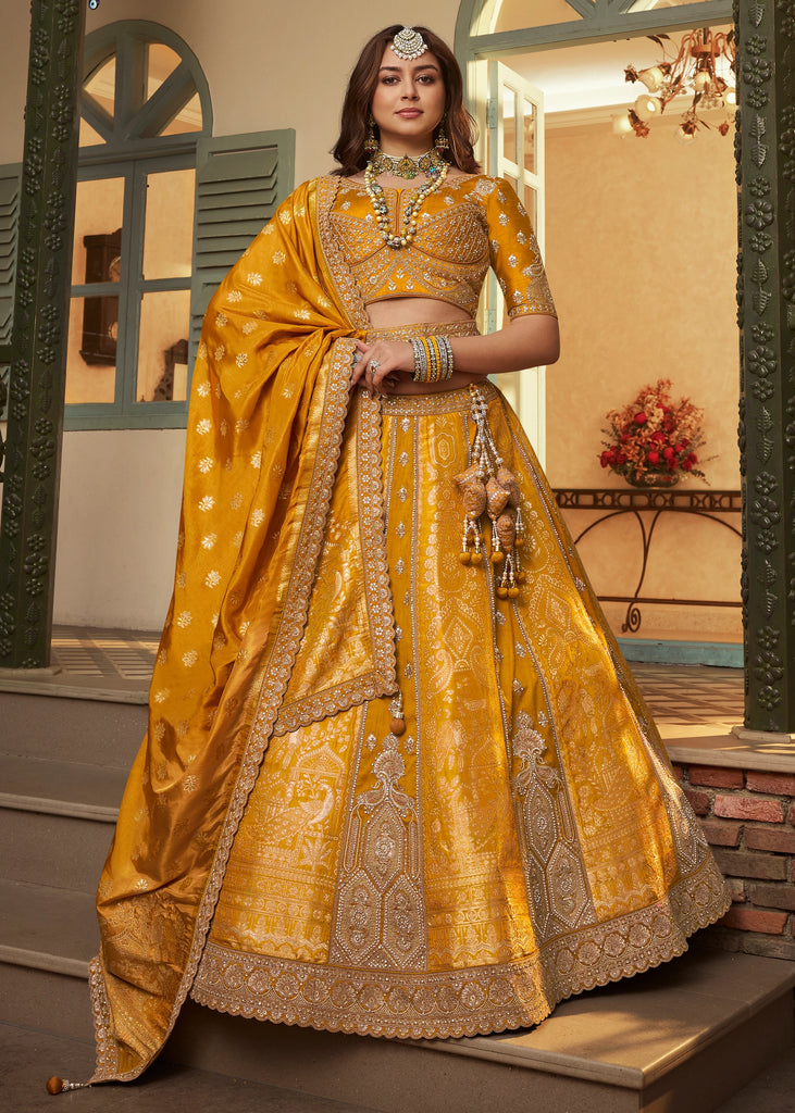 Festive Yellow Banarasi Designer Lehenga