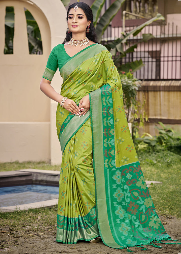Lime Green Woven Patola Silk Saree