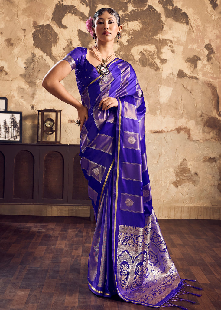 Navy Blue Rangkat Satin Silk Saree