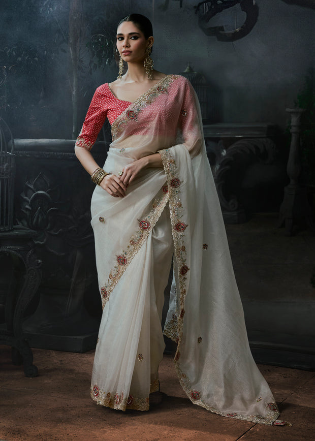 Lily White Embroidered Designer Saree