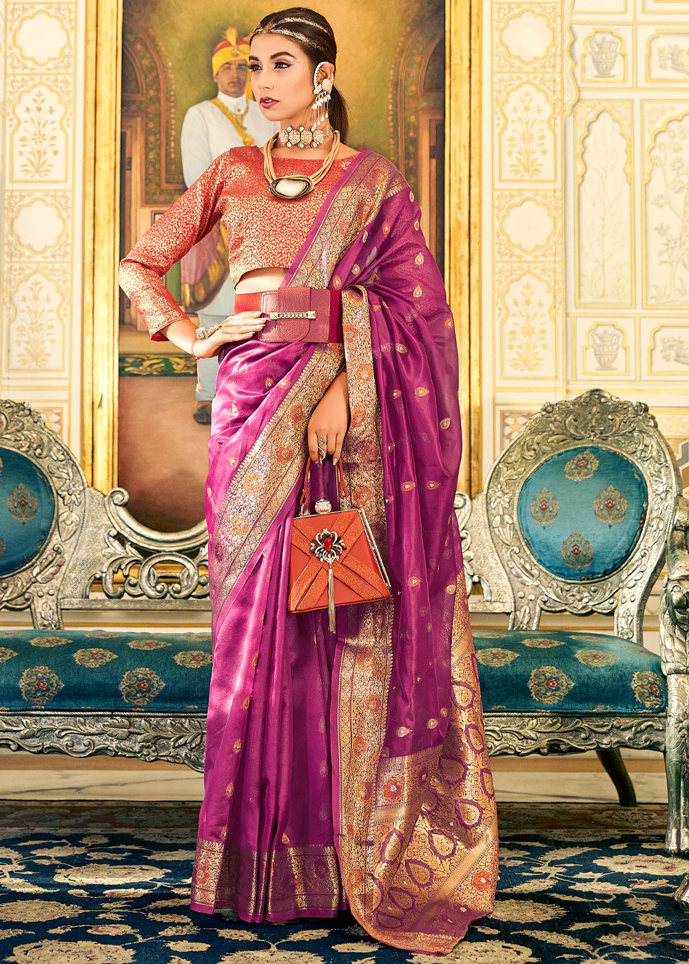 Online Fashion Shopping Printed Silk Carnation Pink Saree SARV142742