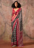 Olive Black Printed Crepe Satin Silk Saree