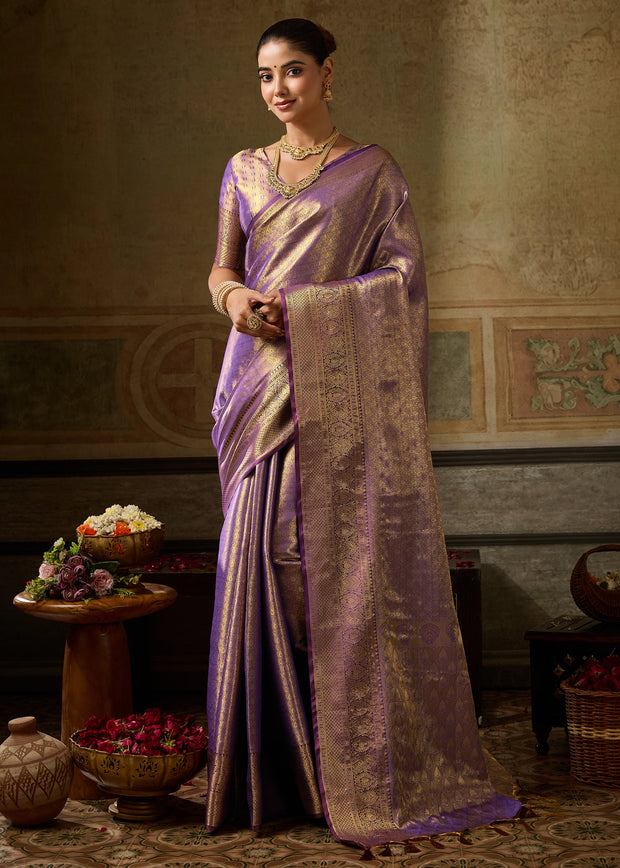 Royal Lilac Woven Kanjivaram Silk Saree