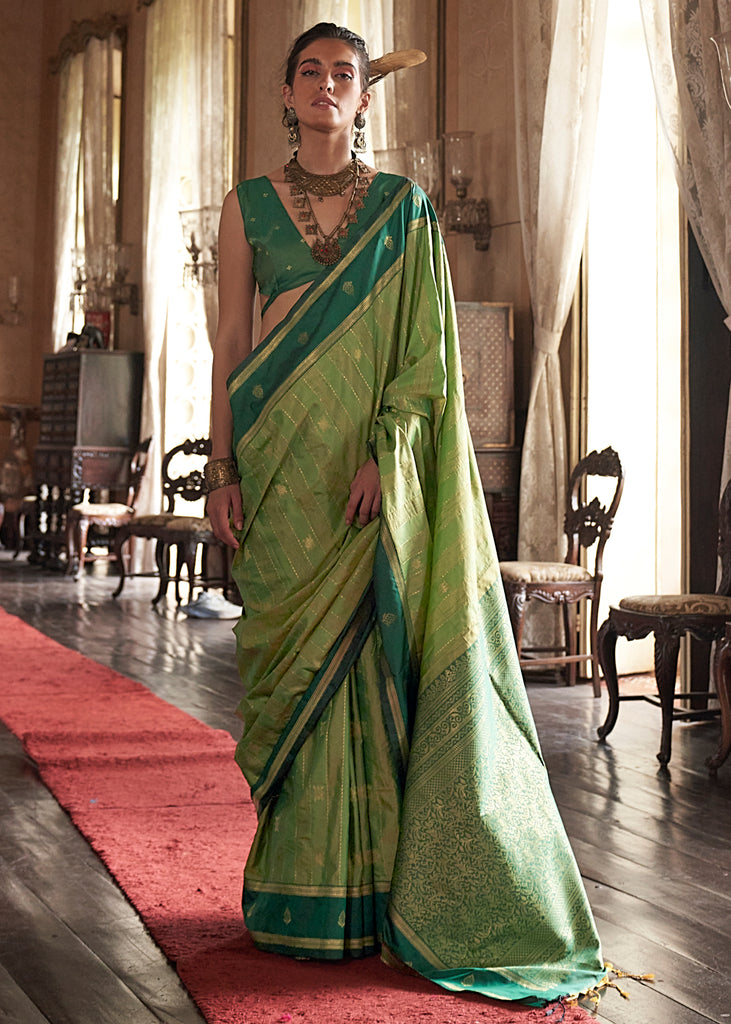 Pistachio Green Banarasi Tussar Silk Saree