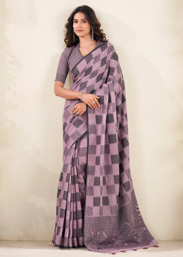 Lilac Purple Woven Linen Silk Saree