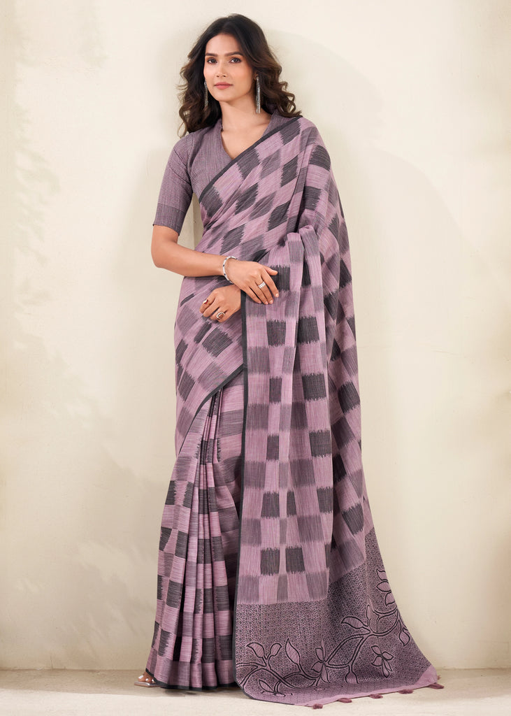 Lilac Purple Woven Linen Silk Saree