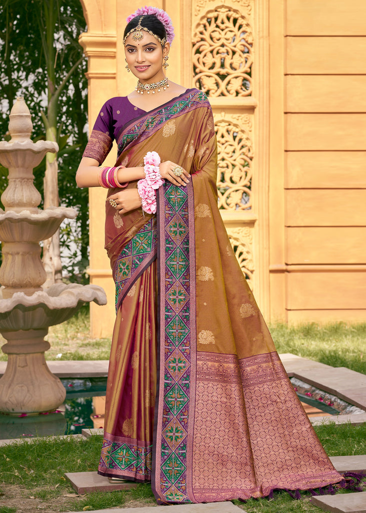 Bronze Brown Woven Banarasi Silk Saree
