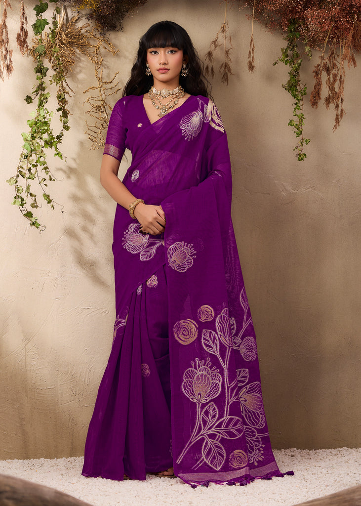Rich Purple Woven Soft Silk Saree