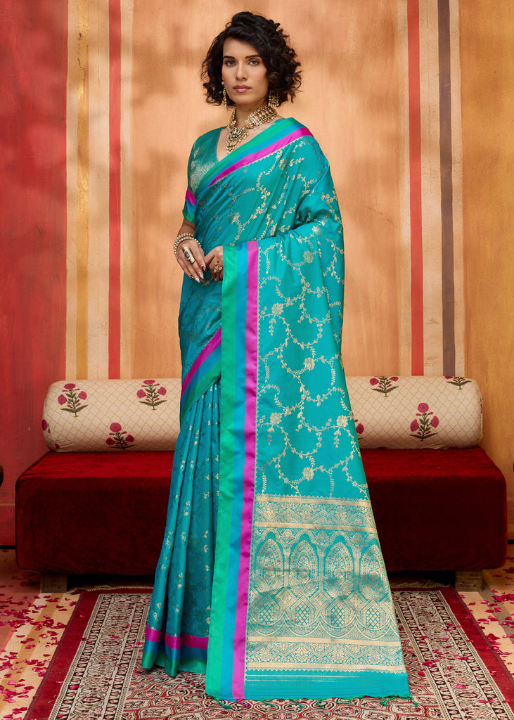 Ceramic Blue Woven Banarasi Silk Saree