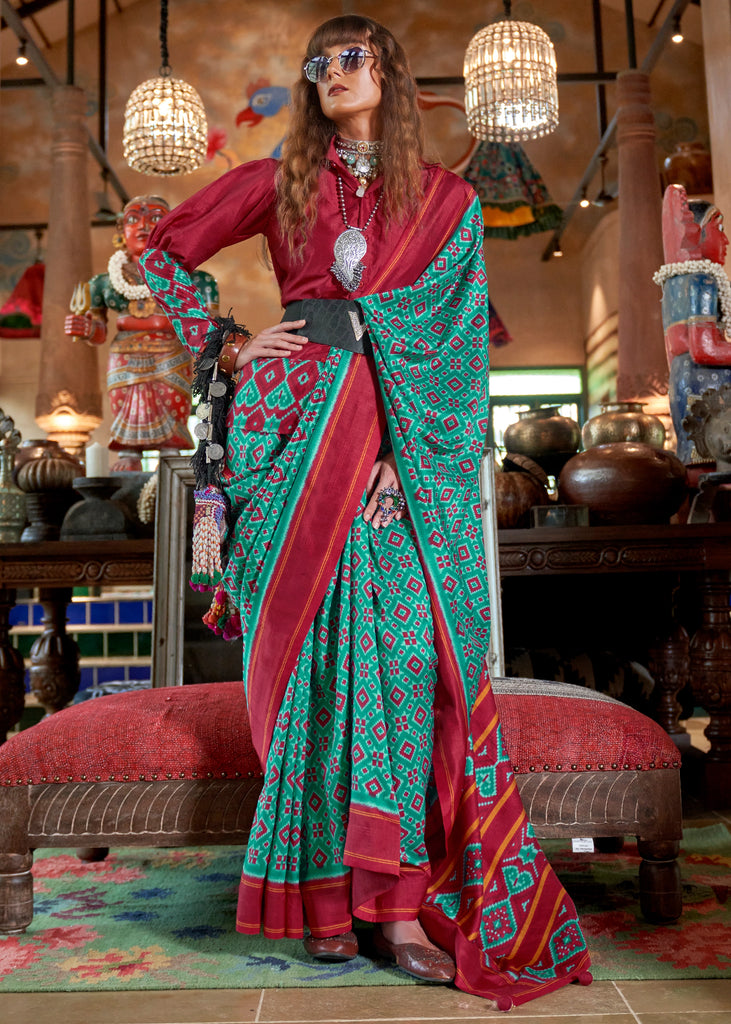 Fair Green Printed Patola Silk Saree